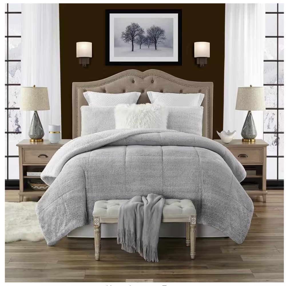 Premium Ultra-Soft 3-Piece Grey Faux Fur Reverse to Sherpa King/California King